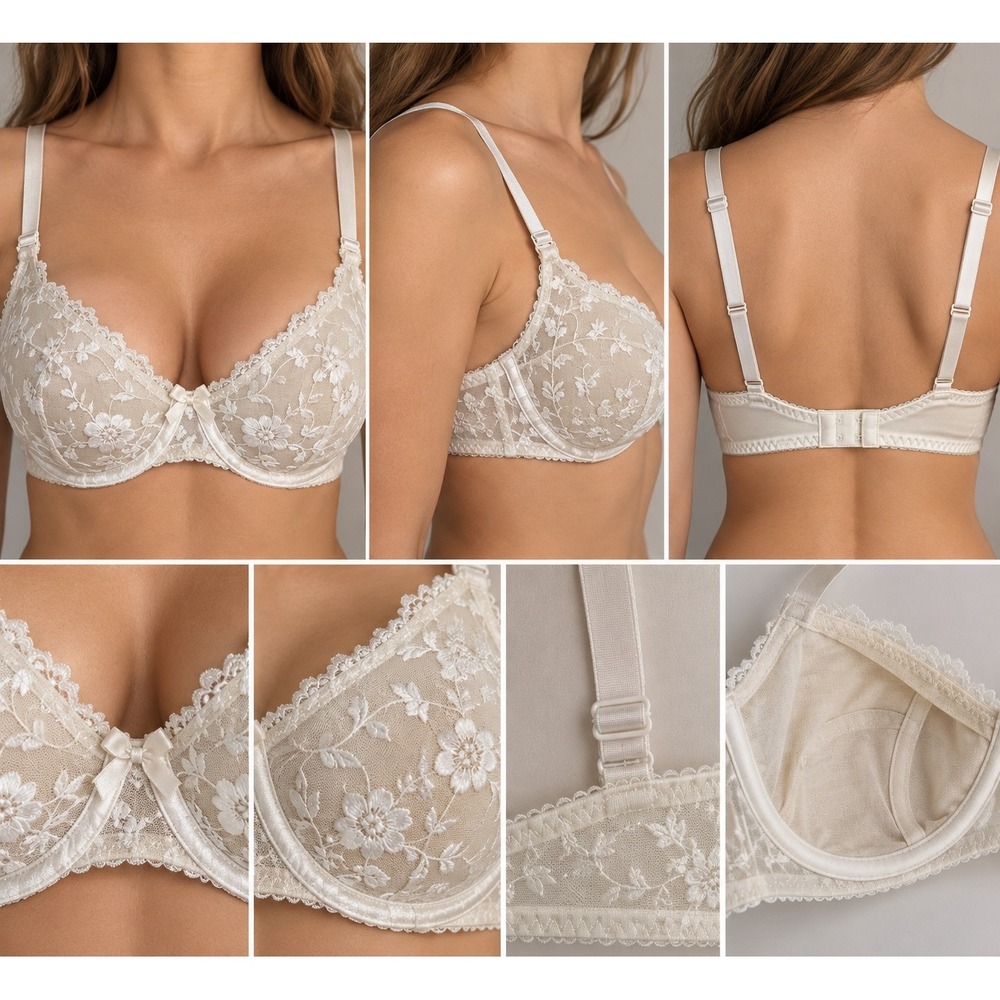 Heavenly Secrets Floral Embroidered Underwire Bra Cream White 38B Style 3870